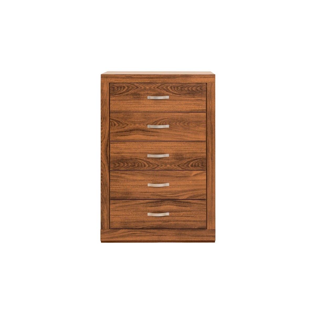 Cómoda cajonera de 5 cajones color nogal con jaladeras de metal - madera mdf