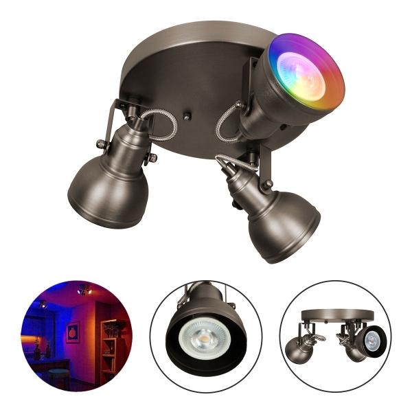 LAMPARA DE SOBREPONER EN TECHO CON FOCO GU10 RGB, 15W, COLOR SATIN