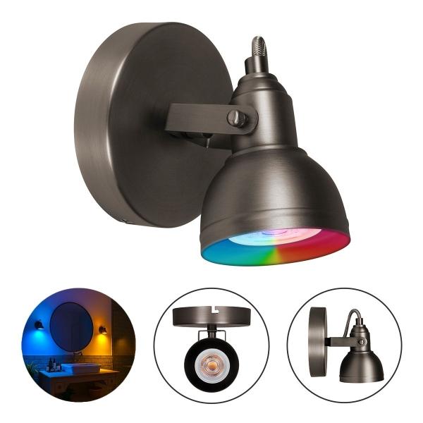 LAMPARA DE SOBREPONER EN TECHO CON FOCO GU10 RGB, 5W, COLOR SATIN