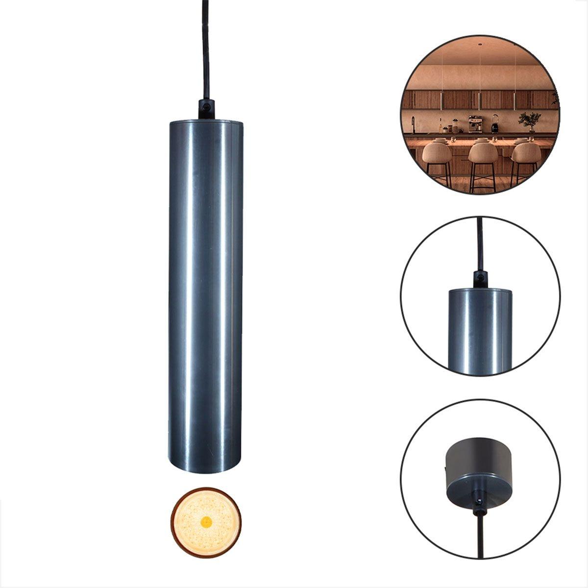 Lampara colgante, luz calida 2400k, 6w, atenuable,color gris