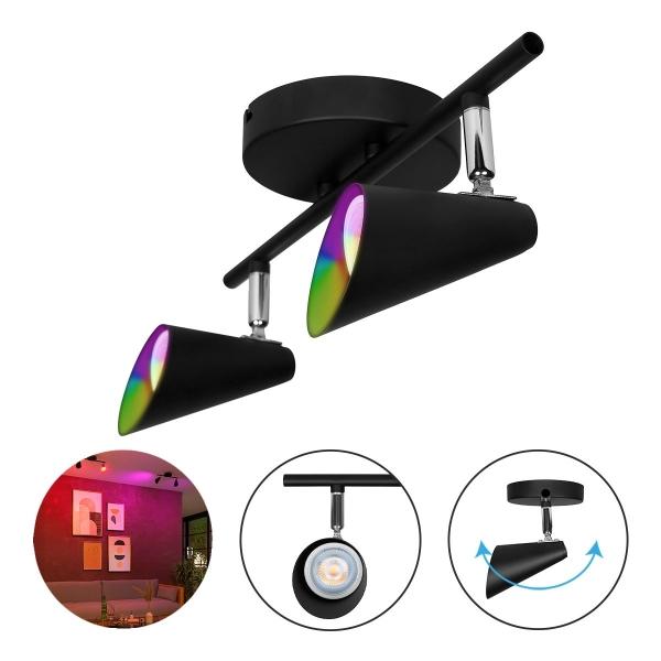 LAMPARA DE SOBREPONER EN TECHO CON FOCO GU10 RGB, 10W, COLOR NEGRO