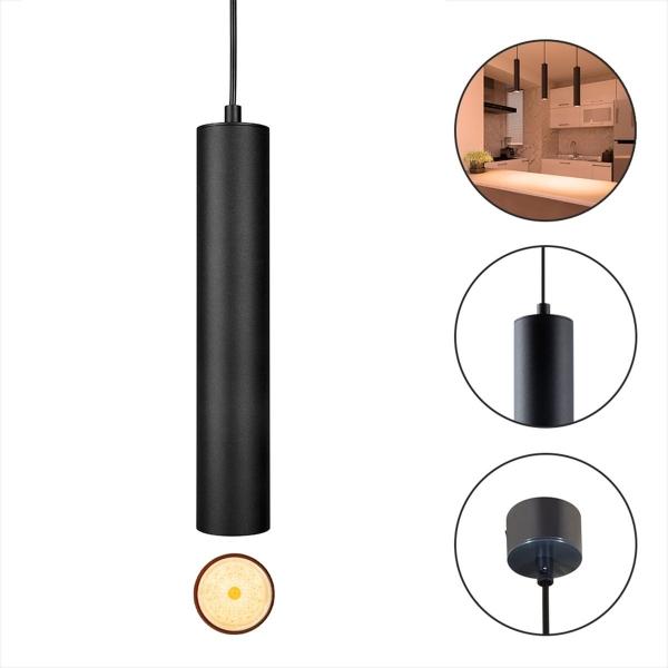 LAMPARA COLGANTE, LUZ CALIDA 2400K, 6W, ATENUABLE,COLOR NEGRO