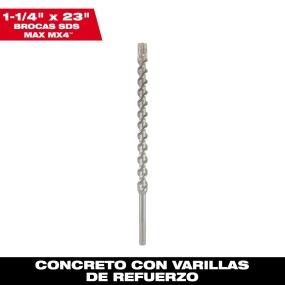 BROCAS PARA MARTILLO ROTATIVO MX4 SDS MAX DE 4 CORTADORES 1-1/4 PULGADAS