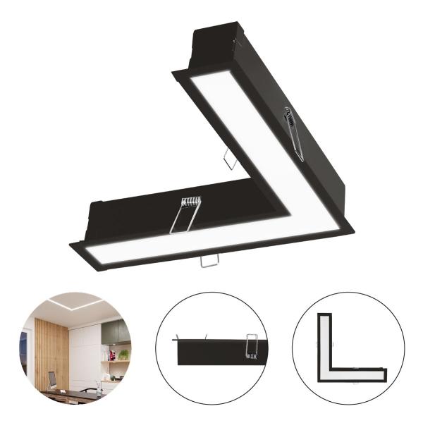 LAMPARA SUPER LINE DE EMPOTRAR EN TECHO EN L, LUZ NEUTRA, 6W, COLOR NEGRO