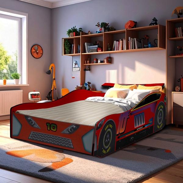 CAMA COCHE NASCAR ROJA INFANTIL- INDIVIDUAL