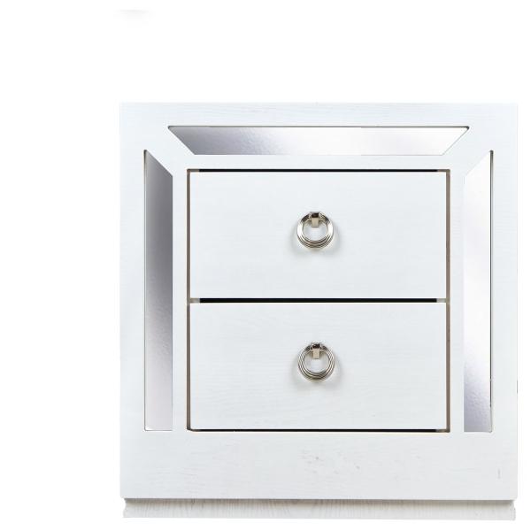 BURÓ CON 2 CAJONES COLOR BLANCO Y PLATA - MADERA MDF