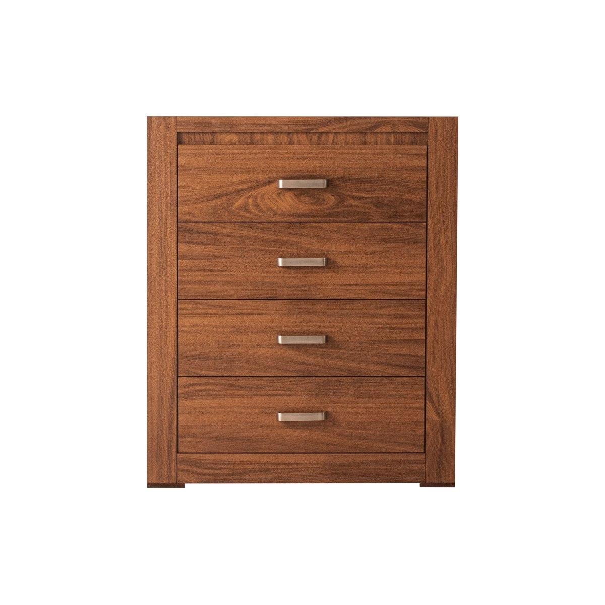 Cómoda - cajonera con 4 cajones color nogal con jaladeras de metal - madera industrializada