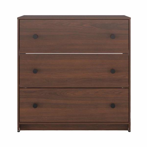 CÓMODA - MÓDENA, 3 CAJONES AMPLIOS, CORREDERAS DE EXTENSIÓN Y NIVELADORES AJUSTABLES - COLOR NOGAL