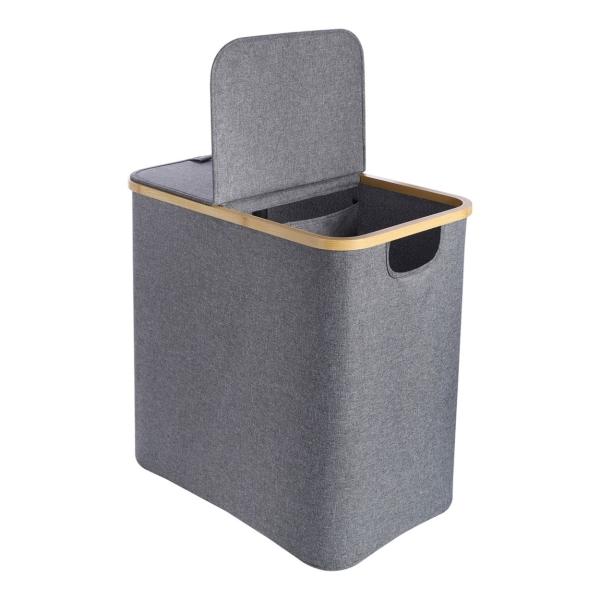 SAGANO CESTO PARA ROPA DOS COMPARTIMINETOS CON TAPA, PLEGABLE