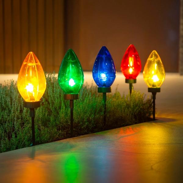 ESTACAS NAVIDEÑAS LUZ LED FOCOS C7 310 CM 10 LUCES