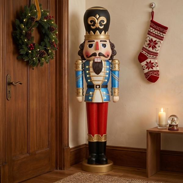FIGURA NAVIDEÑA CASCANUECES CON LUZ LED AZUL 190 CM