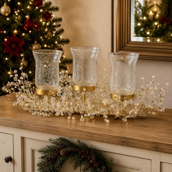 PORTAVELAS NAVIDEÑO DORADO 70CM