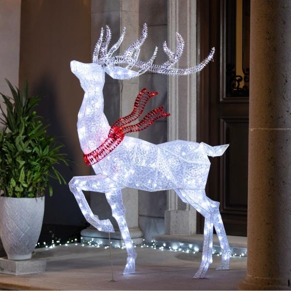 FIGURA NAVIDEÑA RENO GLITZ CON LUZ LED 182 CM BLANCO