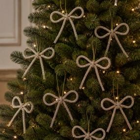COLGANTE NAVIDEÑO MOÑO DIAMANTADO 10 PIEZAS 15 CM CHAMPAGNE BRILLANTE