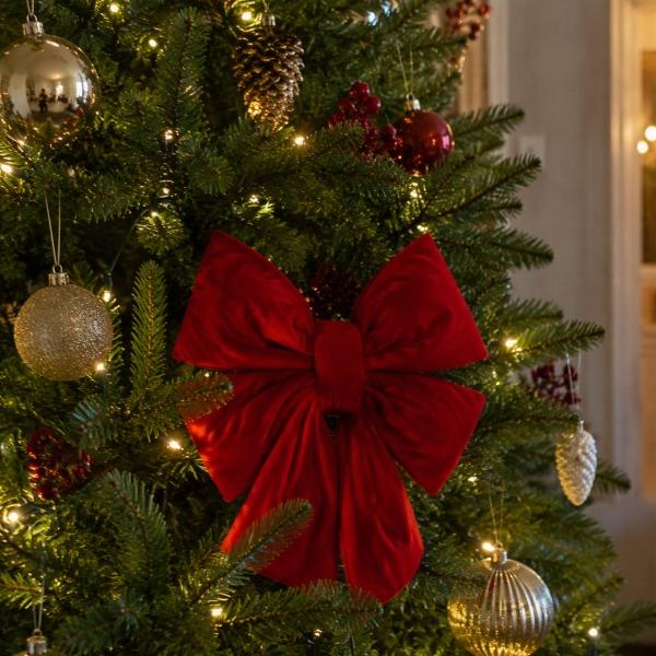 ADORNO NAVIDEÑO MOÑO LARGO POLIÉSTER ROJO 76.2 CM