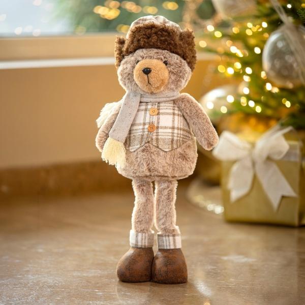 PELUCHE NAVIDEÑO OSO CAFÉ DE PIE POLIÉSTER 58 CM
