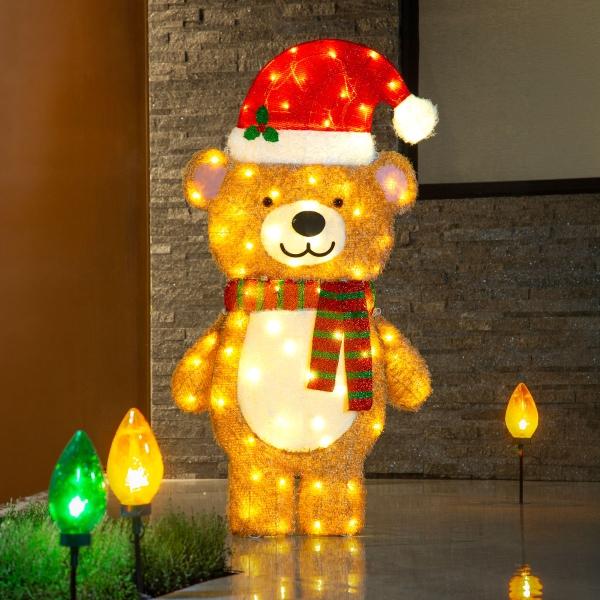 FIGURA NAVIDEÑA OSO DE PELUCHE YULETIDE MULTICOLOR CON LUZ LED 137 CM