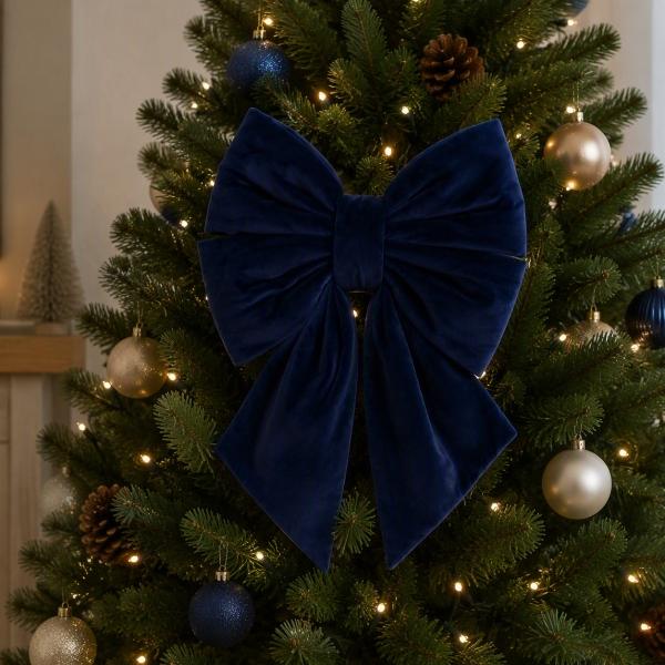 ADORNO NAVIDEÑO MOÑO POLIÉSTER 76 X 65 CM AZUL MARINO
