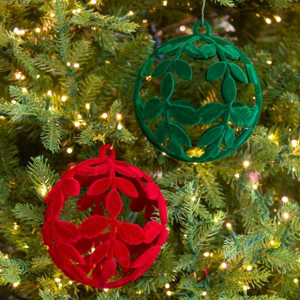 COLGANTE NAVIDEÑO HOJAS 1 PIEZA 10 CM ATERCIOPELADO ROJO / VERDE