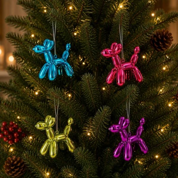 COLGANTE NAVIDEÑO PERRO DE GLOBOS 4 PIEZAS 19 CM MULTICOLOR BRILLANTE