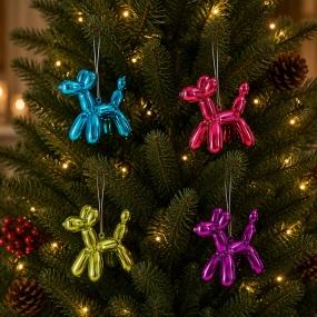 COLGANTE NAVIDEÑO PERRO DE GLOBOS 4 PIEZAS 19 CM MULTICOLOR BRILLANTE