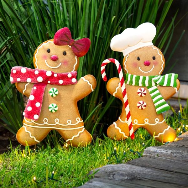 ADORNO NAVIDEÑO ESTACA GALLETAS DE GENGIBRE METÁLICO MULTICOLOR 62.5 CM