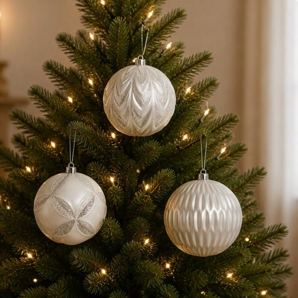 ESFERA NAVIDEÑA 1 PIEZA 20 CM CHAMPAGNE CON BRILLOS 3 DISEÑOS DIFERENTES