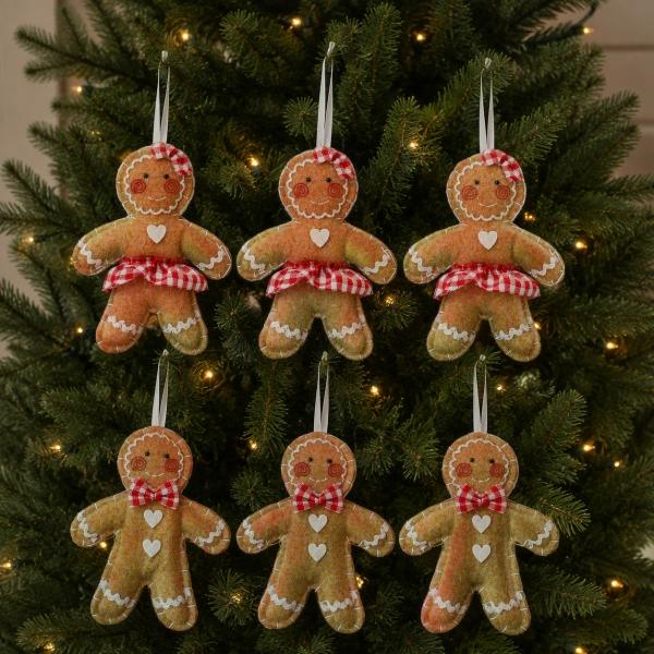 PELUCHE NAVIDEÑO GALLETAS DE GENGIBRE CAFÉ POLIÉSTER 15 CM 6 PIEZAS