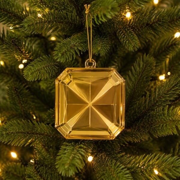 COLGANTE NAVIDEÑO GEMA CUADRADA15 CM DORADO BRILLANTE