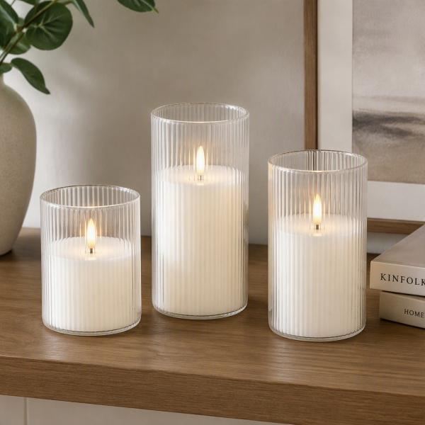 SET VELAS NAVIDEÑAS LUZ LED BLANCO 15 CM 3 PIEZAS