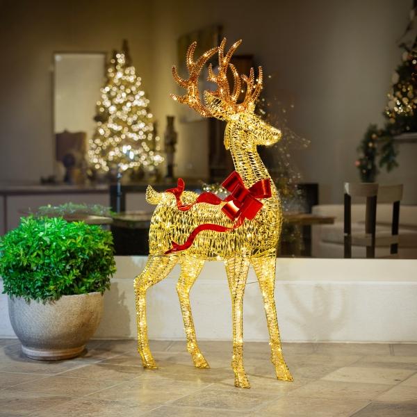 FIGURA NAVIDEÑA RENO CHAMPAGNE GLOW CON LUZ LED 168 CM DORADO