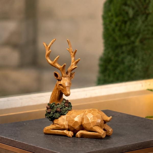 ADORNO DE MESA NAVIDEÑO RENO CAFÉ RESINA 33 CM
