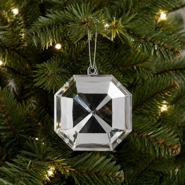 COLGANTE NAVIDEÑO GEMA CUADRADA 15 CM PLATA BRILLANTE