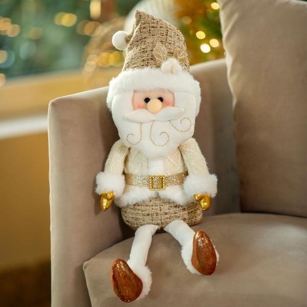 PELUCHE NAVIDEÑO SANTA CLAUS DORADO CON BLANCO POLIÉSTER 60 CM