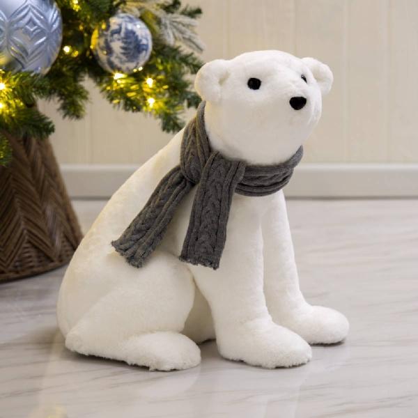 PELUCHE NAVIDEÑO OSO POLAR BLANCO POLIÉSTER 45 CM