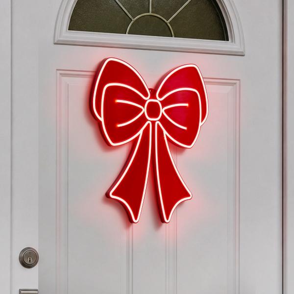 FIGURA NAVIDEÑA MOÑO ROJO CON TIRA LUZ LED BLANCA 45 CM