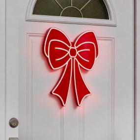 FIGURA NAVIDEÑA MOÑO ROJO CON TIRA LUZ LED BLANCA 45 CM