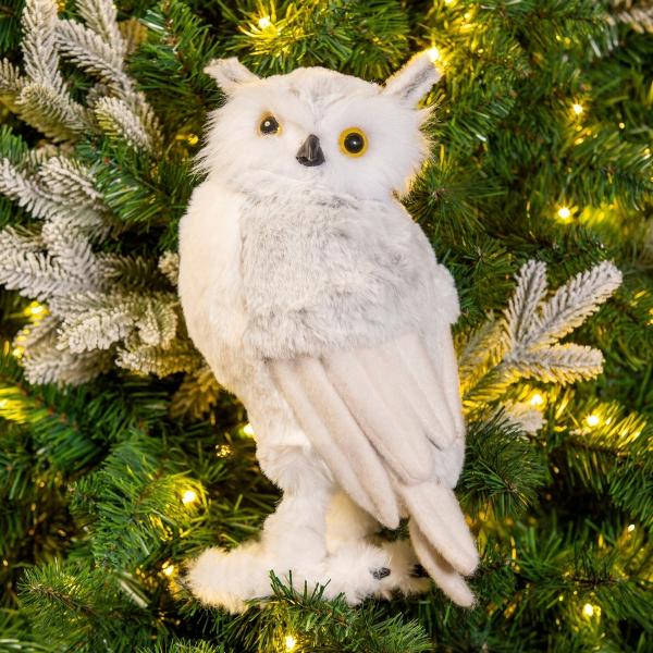 PELUCHE NAVIDEÑO BÚHO BLANCO CON GRIS POLIETILENO 30.5 CM
