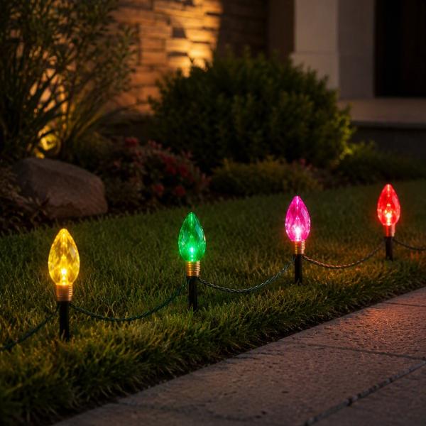 ESTACAS NAVIDEÑAS CON LUZ C7 MULTICOLOR PARA EXTERIOR 5 PIEZAS