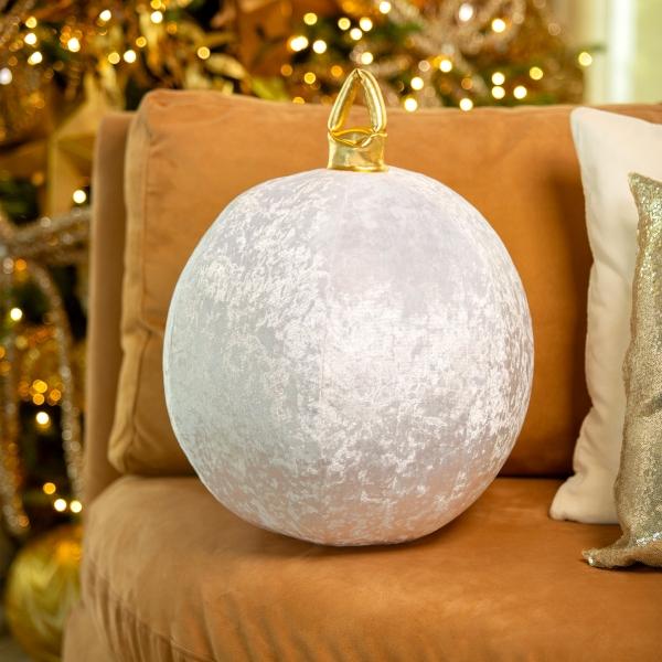 ESFERA NAVIDEÑA INFLABLE DE TELA 50 CM BLANCO ATERCIOPELADO