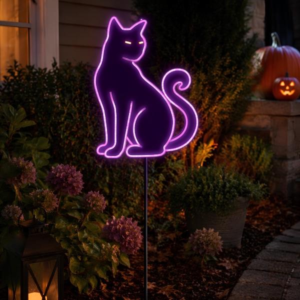 ESTACA DECORATIVA GATO LED MORADO 45CM