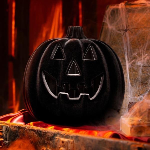 DECORACIÓN HALLOWEEN CALABAZA NEGRA 33 CM CON LUZ LED