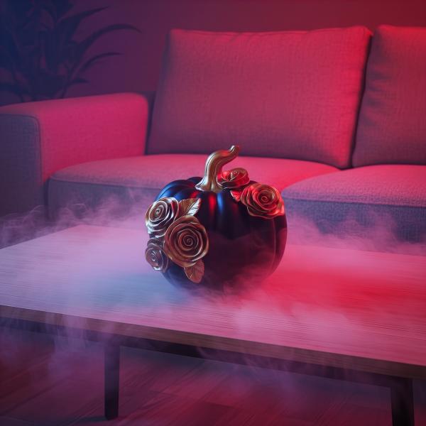 DECORACIÓN DE HALLOWEEN CALABAZA NEGRA CON FLORES 21 CM