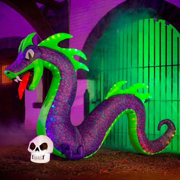INFLABLE DECORATIVO SERPIENTE MORADA Y VERDE LED 2.1 M