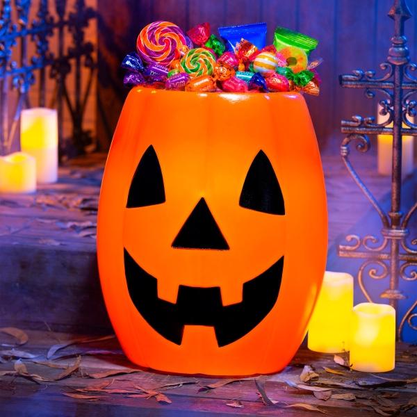TAZÓN PARA DULCES HALLOWEEN CALABAZA 46 CM CON LUZ LED