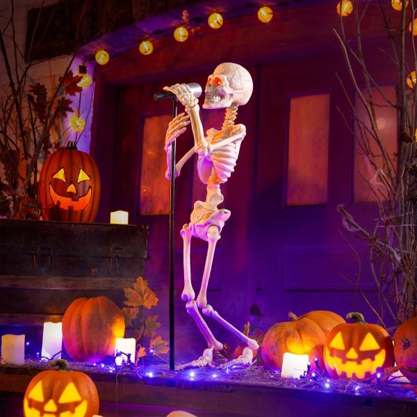 FIGURA DE HALLOWEEN ESQUELETO CANTANTE 97 CM CON LUZ LED