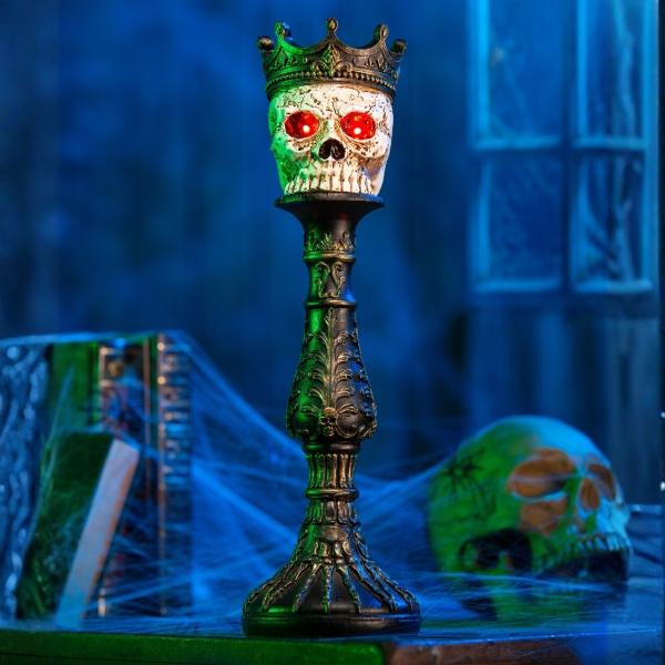 FIGURA DECORATIVA CALAVERA EN PILAR 36 X 10.5 X 10.5 CM CON LUZ LED