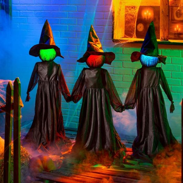 DECORACIÓN HALLOWEEN SET DE 3 ESTACAS DE BRUJA CON LUZ LED