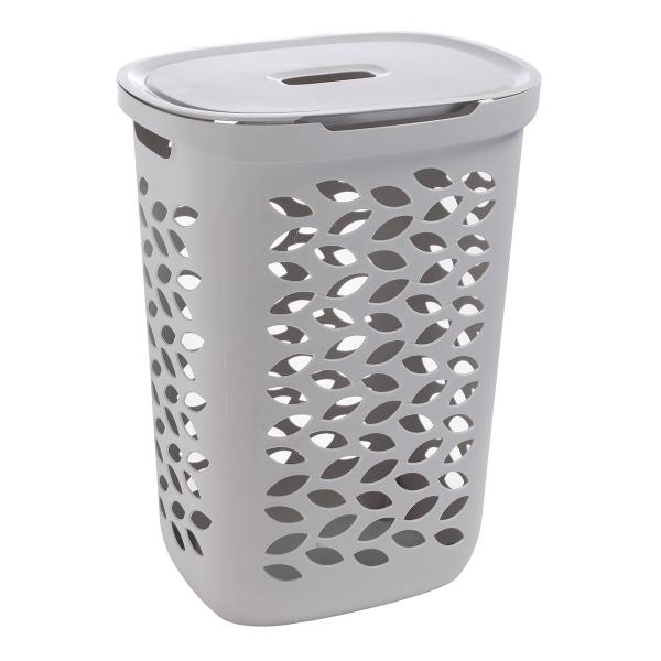 CESTO PARA LAVANDERÍA C/TAPA 62.5L DISEÑO HOJA GRIS
