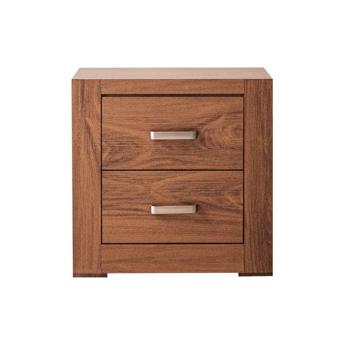 Buró con 2 cajones color nogal con jaladeras de metal - madera industrializada